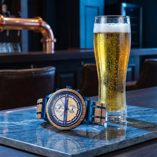 Férfi fa óra Bieruhr blau
