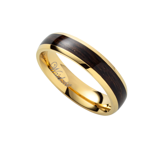Dámsky drevený prsteň Waidzeit Harmonie zo zlatej ocele a dubu močiarny – zlatý dotyk prírodnej elegancie