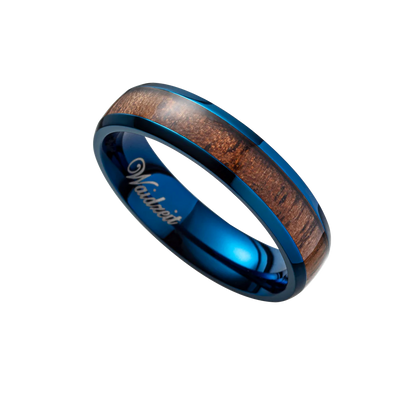 Dámsky drevený prsteň Waidzeit Harmonie Modrá oceľ & Orech – elegantný šperk inšpirovaný oceánom a prírodnou krásou