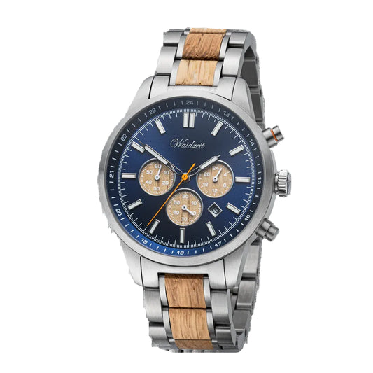 Pánske drevené hodinky Waidzeit Strength Chronograph – kombinácia nehrdzavejúcej ocele a barikového dreva s chronografom