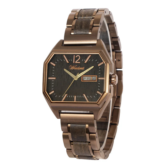 Drevené hodinky Waidzeit Metropolitan Berlín z rašelinového duba a nehrdzavejúcej ocele v elegantnom bronzovom prevedení – symbol udržateľného mestského štýlu