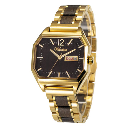 Unisex drevené hodinky Waidzeit Metropolitan Wien z bahenného duba s ciferníkom z pravého dreva a remienkom z kombinácie ocele a dreva – inšpirované eleganciou cisárskej Viedne