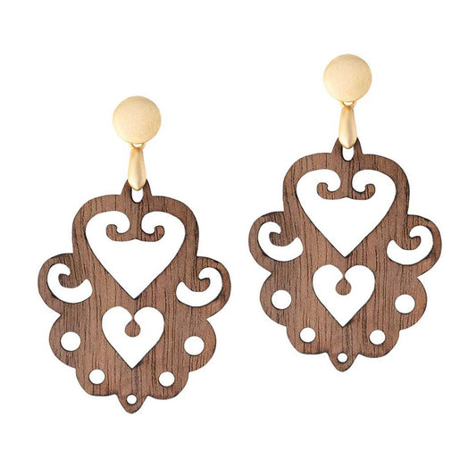 Drevené náušnice Srdce Orech