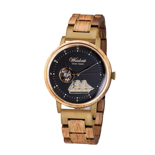 Pánske drevené hodinky Waidzeit Seute Deern Gold – unikátne hodinky z historického lodného dreva Seute Deern so zlatými detailmi