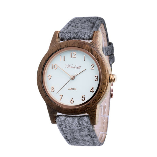 drevené hodinky sivé