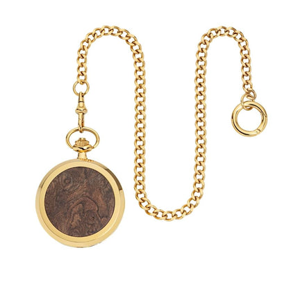 Drevené vreckové hodinky Skelett Gold – drevené hodinky Waidzeit
